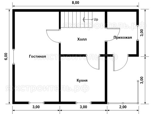 ДК-54 - каркасный дом 8х6 - планировка 1 этажа